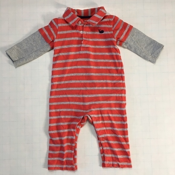 Carter's Baby Boy's Orange Gray Long Sleeves 100% cotton Romper Size 9M - Picture 1 of 9
